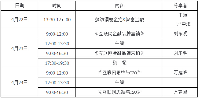4月23-24日  交大总裁班《互联网思维与互联网金融品牌营销》试听课
					